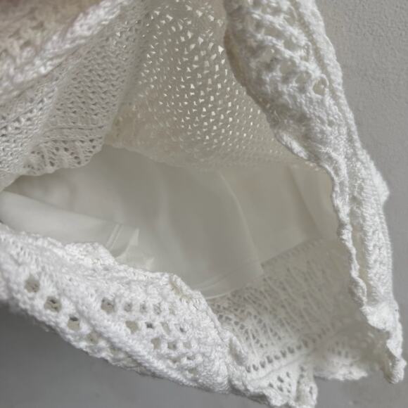 Puff Sleeve Dress White Crochet Knit Midi Cottagecore Romantic Boho Dress‎ Small - Picture 7 of 8